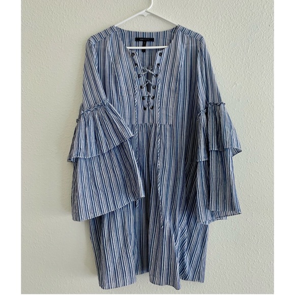 BCBGMAXAZRIA Charlyze caftan dress Blue and white stripe layered sleeves sz Lg - Picture 4 of 8